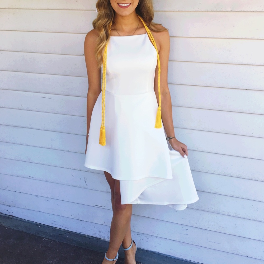White Asymmetrical Hem Dress